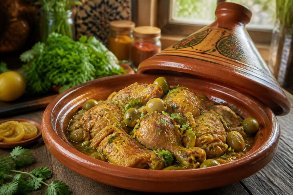 découvrez le tajine poulet aux olives, une recette savoureuse et authentique qui vous transporte au cœur des traditions culinaires marocaines.