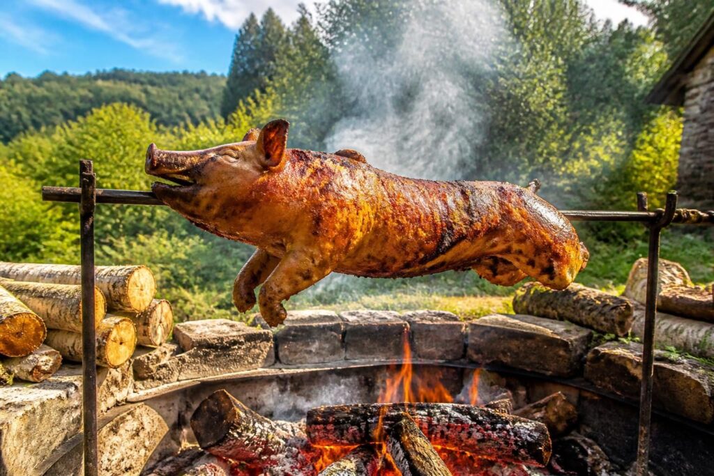 découvrez les astuces et techniques pour réussir la cuisson de votre cochon grillé à la broche en plein air, et régalez vos convives avec une viande tendre et savoureuse.