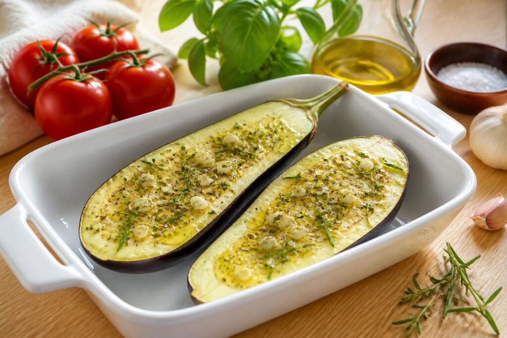 découvrez une recette simple et rapide d'aubergine au four, idéale pour un plat savoureux, léger et plein de saveurs méditerranéennes.