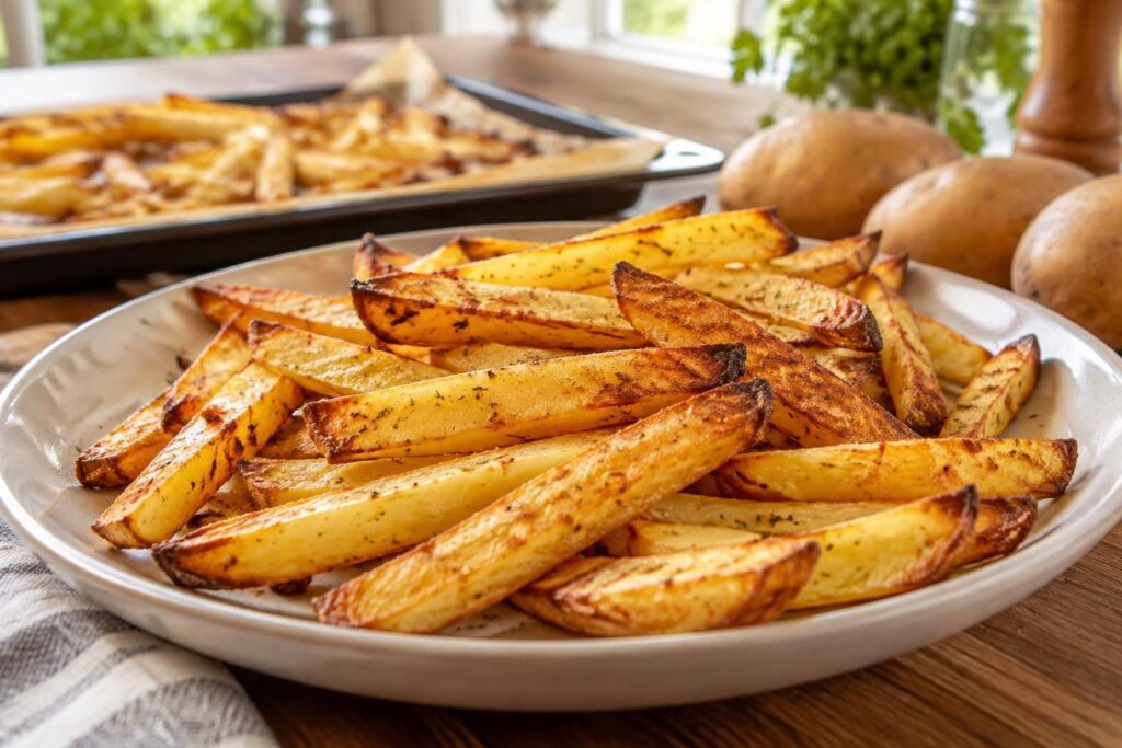 découvrez une recette simple de frites au four : des pommes de terre dorées et croustillantes, préparées sans huile pour un résultat léger et savoureux.