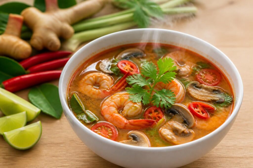 découvrez comment préparer une délicieuse soupe tom yum maison, une explosion de saveurs épicées et parfumées qui éveillera vos papilles à chaque cuillerée.