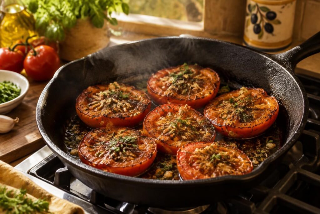 découvrez l’astuce pour préparer des tomates provençales à la poêle, savoureuses et parfumées, en un rien de temps.
