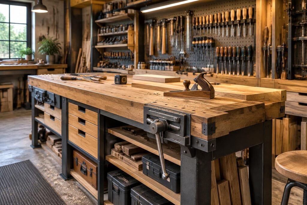 découvrez comment concevoir un établi sur mesure, ergonomique et fonctionnel, parfaitement adapté à l’espace, aux outils et aux besoins de votre atelier.