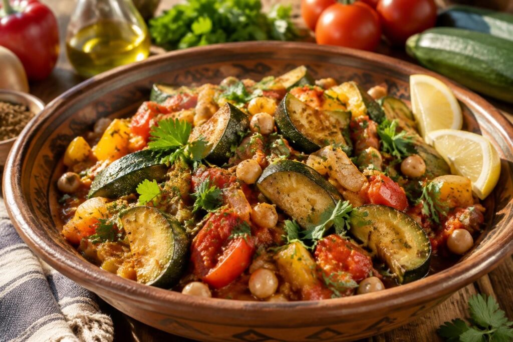découvrez des courgettes à l’orientale, parfumées aux épices douces et sublimées par les légumes frais du jardin.