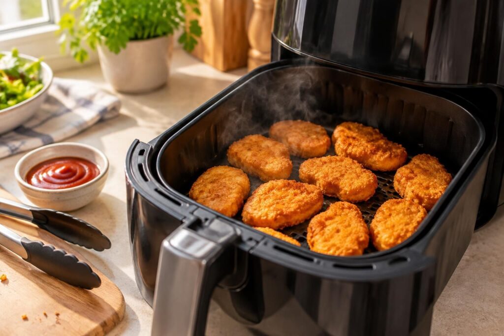 découvrez comment cuire des nuggets à l’air fryer : température idéale, temps de cuisson et astuces pour obtenir une panure dorée et croustillante.
